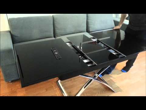 Space saver Wall bed couch combination and black glass extending table demonstration from expand fur