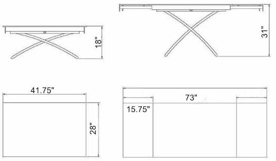 Horizon Expandable glass extending table dimensions