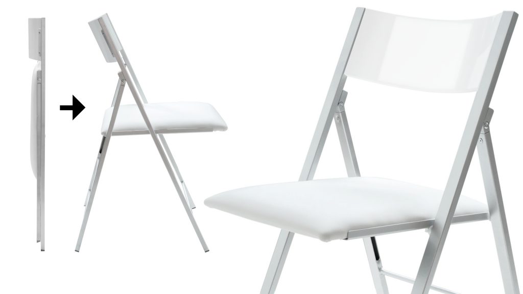 Nano Folding chair splash of how it works in white gloss with padded seat