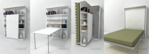 REVOLVING BOOK CASE, BED, & TABLE FROM EXPAND FURNITURE