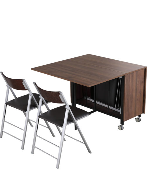 Trojan console in chocolate walnut with 4 chairs that store inside and has extension leaves