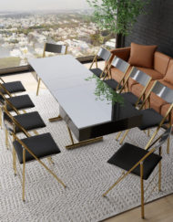 Box Coffee Table in Glass Black with Gold legs in a modern high rise - space solutions