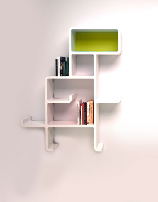 Wall-Shelf-Dinosaur-in-white-with-green-face