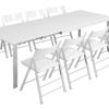 abode in white gloss with 8 nano chairs in white around it