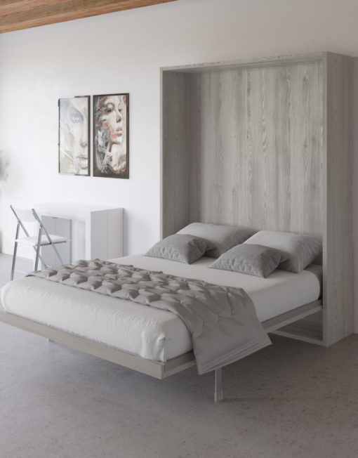 Hover-modern-wall-bed-opened-and-finished-in-Piscina-Grey-pine-wood