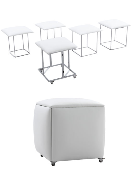 Companion Cube 5 in 1 seats nest inside ottoman - white pu leather