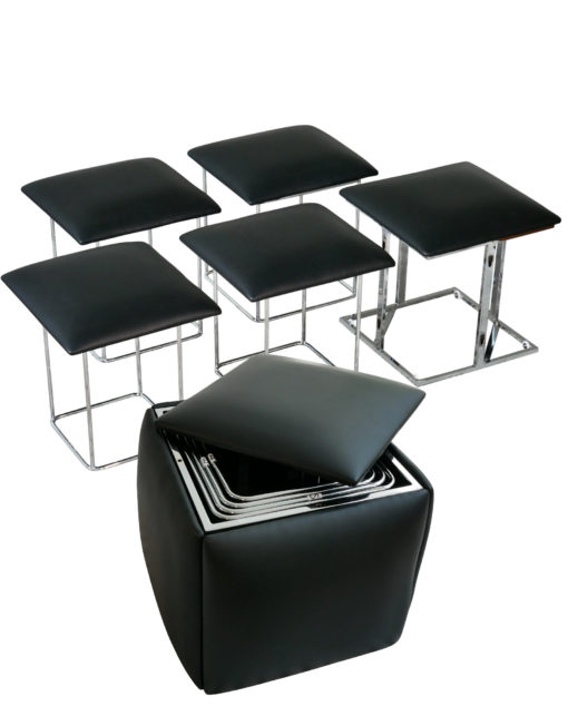 Companion-cube-ottoman-to-5-seat-transforming-chair-in-black-leather