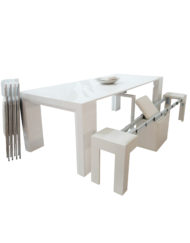 Ultimate dining set junior giant table with 4 folded nano chairs and a white mini scatola bench extended