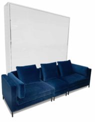 MurphySofa white glossy King wall bed with Modular Migliore Large sofa in Navy Blue