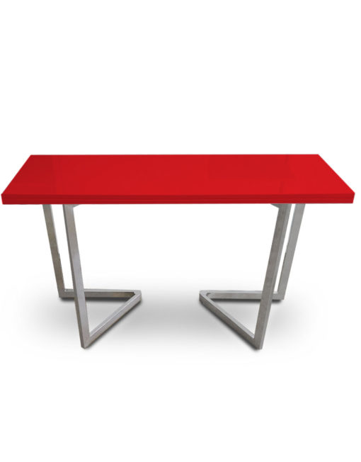 Console-to-Dining-Table-in-red-gloss-with-silver-legs-specialized-small-space-solution-for-dinner-convertible