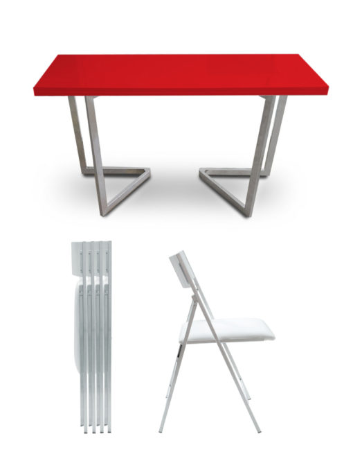 Flip-console-dining-set-red-gloss-silver-legs-and-white-nanos