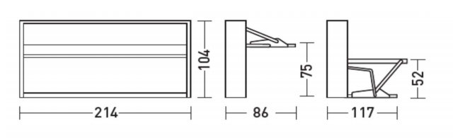 Compatto horizontal single bed with balanced desk -dimensions