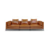 3 seat wide large leather sofa in brown orange in a mid century modern design