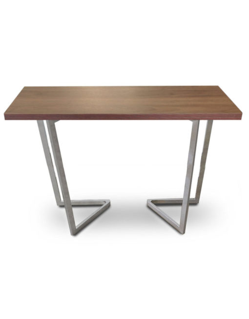 Counter-Height-Flip-Expanding-table in chocolate walnut panel and silver legs