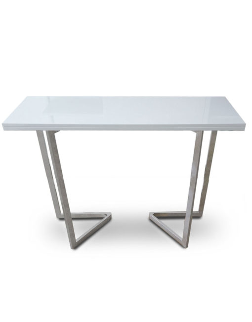 Counter-Height-Flip-Expanding-table in white gloss with silver legs