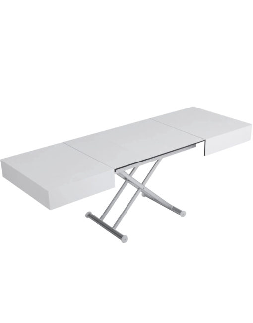 Outdoor box coffee table in flat white with silver legs - outdoor expanding dinner transformer table