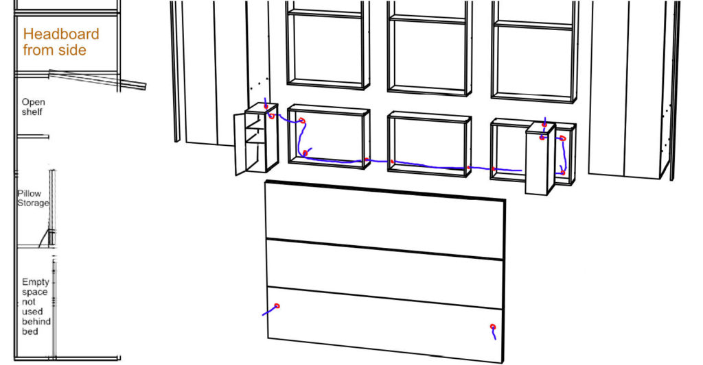 Headboard from side and the cable power management