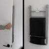 Really strong folding hook behind a door holding 2 chairs
