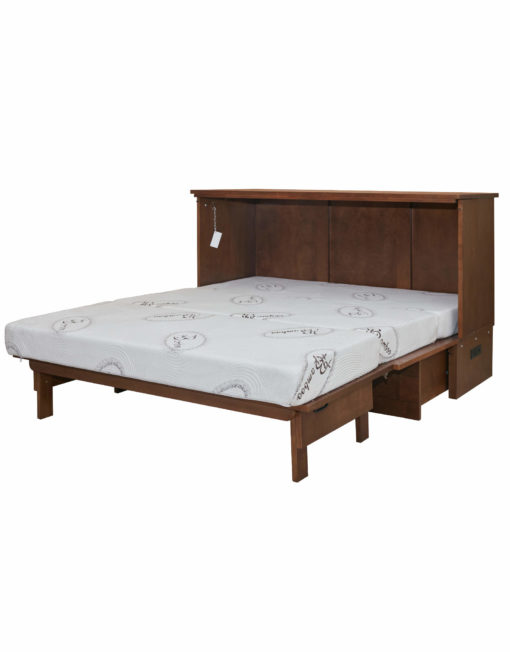 Murphy Cabinet Bed Chest in Barn Cojoba warm wood open as a queen sized bed