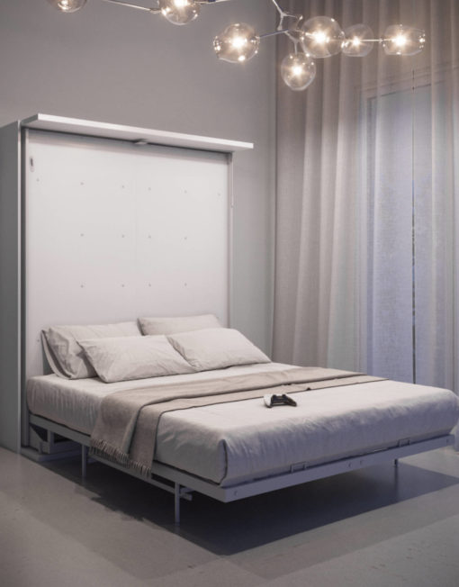 White Compatto Rotating Office Murphy Bed opened in bed form